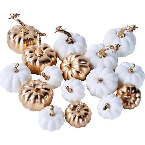 Künstliche Herbst Kürbisse Deko Ernte Weiß Gold 16 Stück Halloween Thanksgiving (1/5)