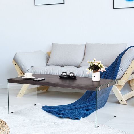 COSTWAY Mesa de Centro de Vidrio Mesita de Café 110x55x40cm Mueble para Salón Patio Comedor (1/5)