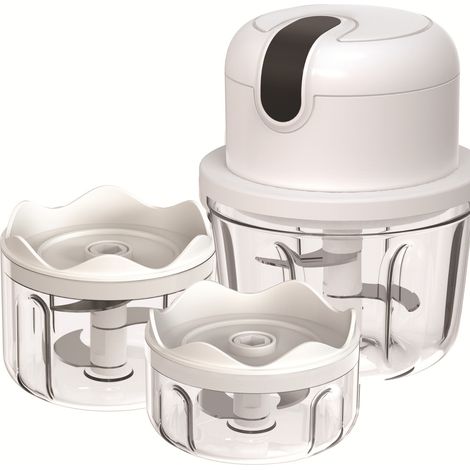 Mini hachoir sans fil blanc 3 tasses, petit robot culinaire pour ail, noix, viande (100+250+350 ml), CQ3654