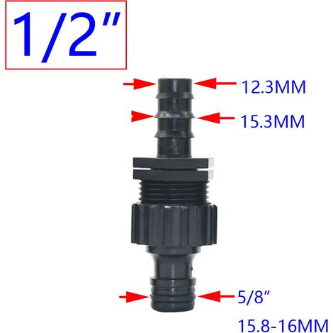 Raccord rapide pour tuyau d'arrosage (1I2 x A) : 1/4 pouce, 3/8 pouce, 1/2 pouce, 3/4 pouce, 1 pouce, 4/7 mm, 8/11 mm, 16 mm, 20 mm, 25 mm (barboteur inclus). (1/5)