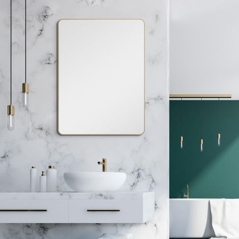 Miroir Mural Design doré 60 x 80 cm - Miroir Mural avec Cadre en Aluminium - Idéal pour la Salle de Bain et l'ambiance Moderne - Miroir de Salle de Bain (1/5)