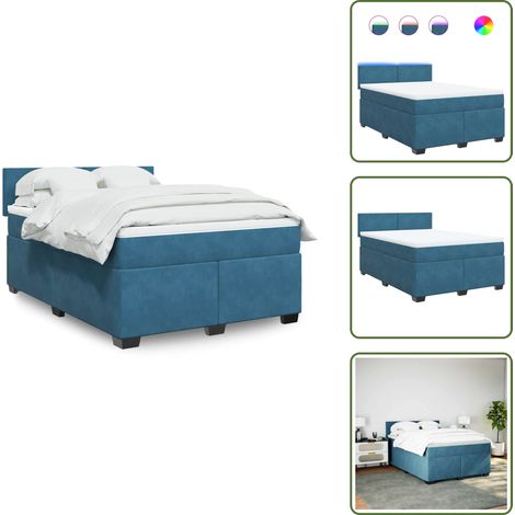 Sommier à lattes de lit et matelas bleu 140x190 cm velours - Lit Plateforme - Lit Design - Lit Moderne - Lit Double - Matelas À Ressorts Ensachés (1/5)