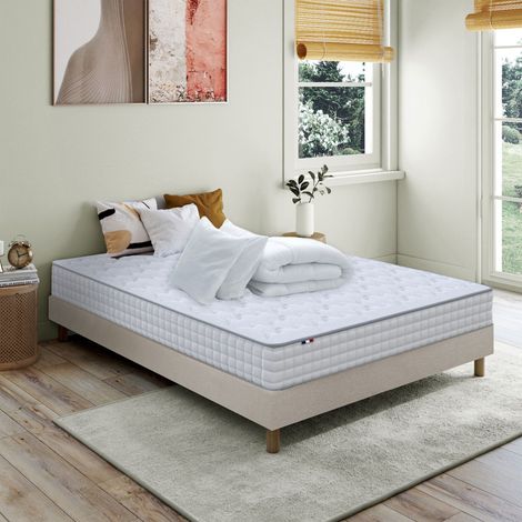 Pack matelas ressorts ASTRE + sommier kit beige + couette et oreillers 160 x 200 (1/5)