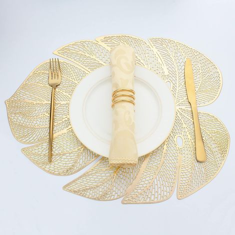 6er-Set blattförmige Tischsets für den Esstisch, pflegeleichte Metall-Tischsets, Gold, 45 x 35 cm (1/5)
