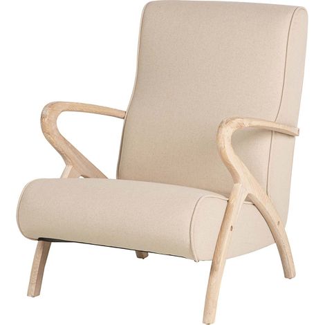 Sessel aus Gummibaumholz, Beige, Leinen, 72 x 80 x 85 cm (1/5)