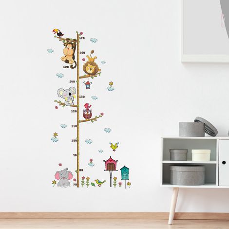 Jauge de croissance murale autocollante éléphant lion pour chambre bébé - décalcomanie vinyle décorative (1/5)