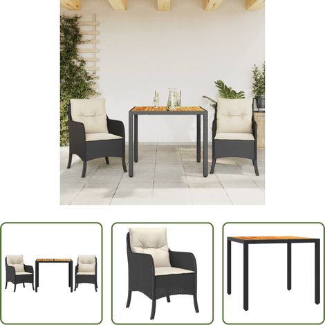 vidaXL Gartenstuhl - 3-tlg. Garten-Essgruppe mit Kissen Schwarz Poly Rattan (1/5)