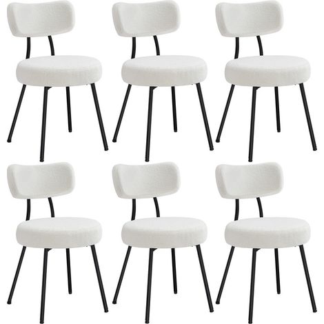 Vasagle – Chaises de salle à manger – Lot de 6 – Tissu peluche – Dossier courbé – Rembourrées – Structure en acier – Capacité 120 kg – Blanc crème (1/5)