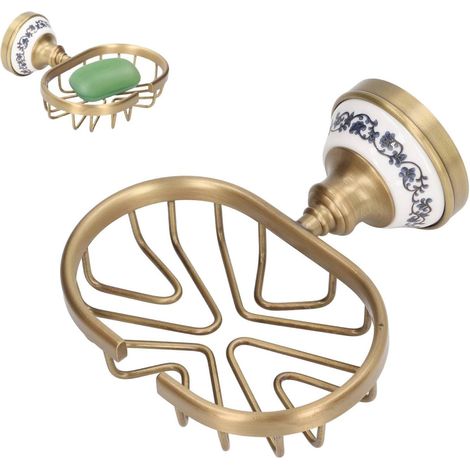 Antike, wandmontierte Seifenschale aus Messing – goldfarben, Schwammhalter, Edelstahl, klassisches Design – fürs Badezimmer