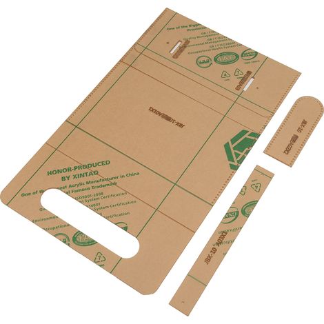 Gabarit en cuir transparent acrylique pour la confection de sacs à main et portefeuilles en cuir. Outil pour la fabrication d'objets en cuir.