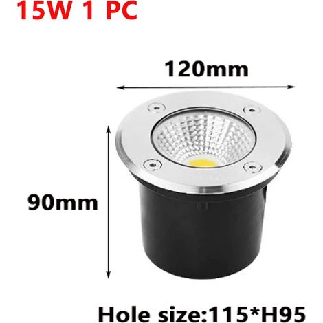(DM120mm 15W 1Pcs-DC12-24V 4000K) Projecteur LED encastrable étanche IP67 pour terrasse ou jardin, multi-tension AC110V/220V. (1/5)