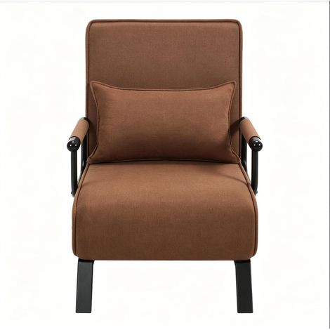 Sillón cama convertible 3 en 1 marrón de lino metal y espuma con respaldo reclinable (1/5)