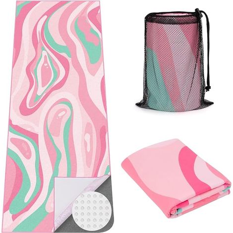 Yoga Mat Microfiber Non-Slip Towel Corner Pockets 188×66cm Pink (1/5)