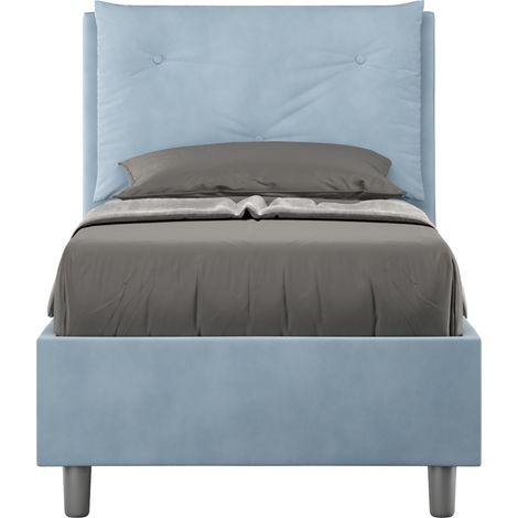 Letto Singolo rivestito in Microfibra - APPIA - Dimensione Rete: 80x190 - Colore: Azzurro - Tipologia Letto: Con Rete e Contenitore (1/4)