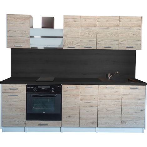 Cuisineandcie – Cuisine complète ECO Noyer Blanchi 240 cm – 3 meubles hauts et 4 meubles bas – Agencement optimal pour espace moderne