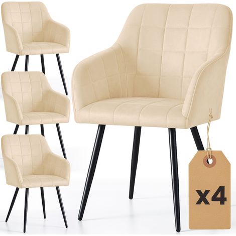 Lot de 4 Chaises rembourrées à surpiqûres carrées LUXANO Beige pieds noirs (1/5)