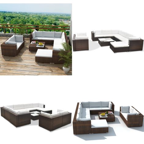 Salon de jardin 10 pcs avec coussins Résine tressée Marron - Salon De Jardin - Mobilier De Jardin - Salon Extérieur - Set De Jardin - Canapé D'angle - Home & Living (1/5)