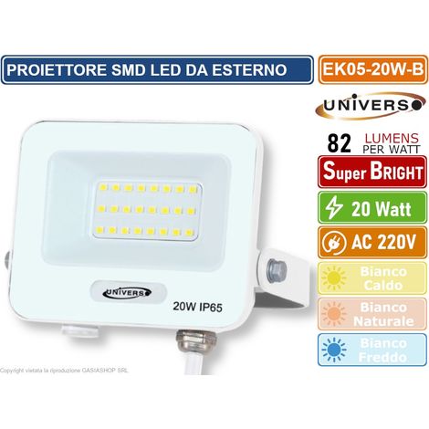 UNIVERSO EK05-20W-B FARO PROIETTORE SMD LED FLOODLIGHT 20W SLIM IP65 COLORE BIANCO - 3000K 4000K 6500K - Colore Luce:Bianco Freddo