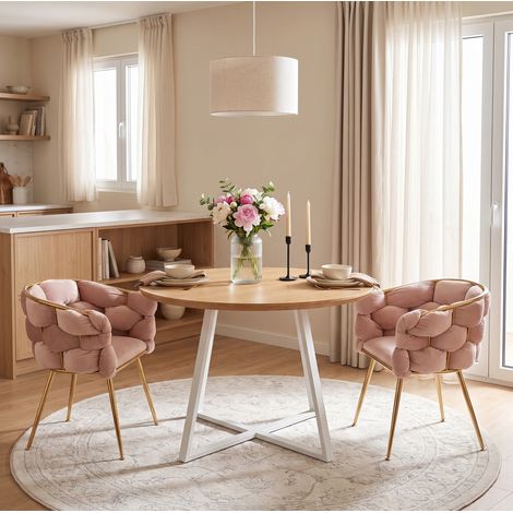 Sedia moderna in velluto rosa con struttura in metallo, 2 pezzi (1/5)