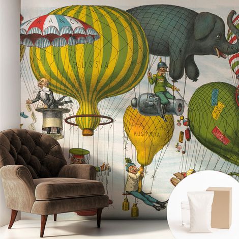 Carta Da Parati In Vlies Decorativa Per Pareti - Con Motivi Moderni - Con Colori Intensi - Per Ufficio Viaggio in mongolfiera 250x250 cm (1/5)