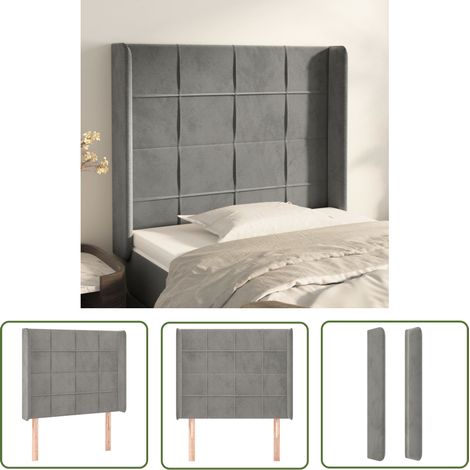 The Living Store Tête de lit avec oreilles Gris clair 93x16x118/128 cm Velours - Tête De Lit - Tête De Lit Velours - Literie - Meubles Chambre - Meuble Chambre (1/5)