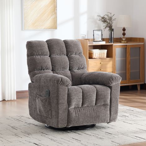 Fauteuil relax électrique 360° rotatif, massage chaleur, dossier repose-pieds manuels, poches latérales, coloris gris (1/5)