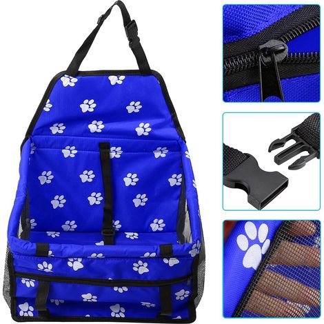 Protège-siège voiture chien pliable Oxford bleu, panier transport animal filet, housse banquette auto réutilisable (1/5)