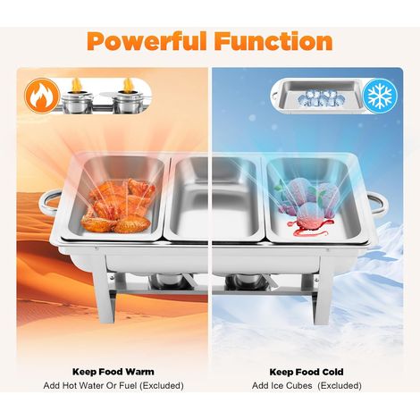 2.5L 3 Grid Profi Chafing Dish Speisewärmer Wärmebehälter Satz Speisenwärmer Edelstahl Warmhaltebehälter Warmhaltegerät (1/5)