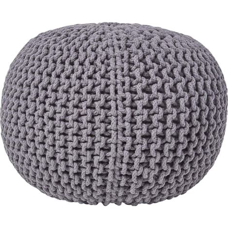 HOMESCAPES Runder Strickpouf 100% Baumwolle, grau