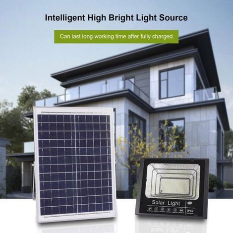 Projecteur solaire extérieur 50W avec 180 perles LED, télécommande, minuterie et réglage de luminosité pour éclairage jardin et terrasse (1/4)
