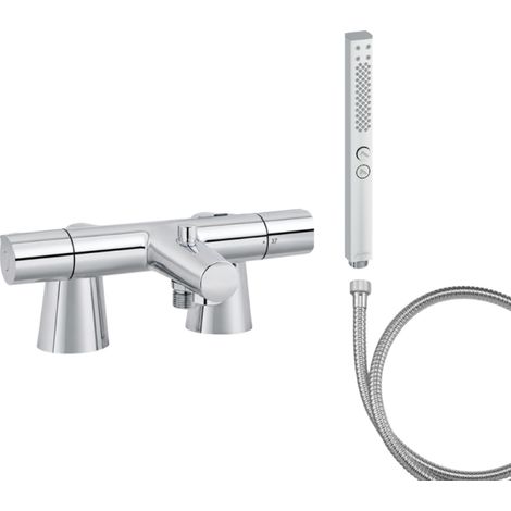 Mitigeur baignoire JACOB DELAFON Simone + pommeau de douche Shift+ carré + flexible de douche métal + colonnettes (1/5)