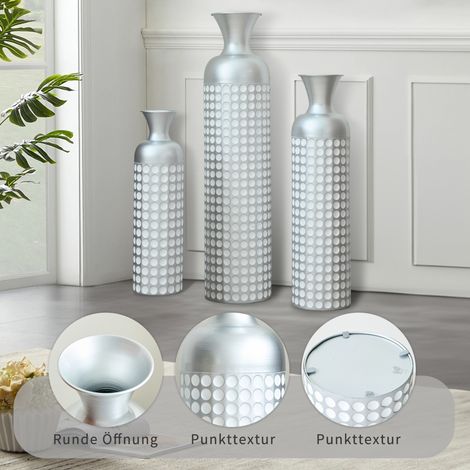 Vase de sol en métal argenté 49,5/66/84 cm, lot de 3, design moderne pour salon FLORAGRACE (1/5)
