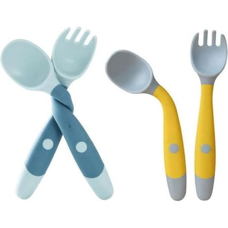 Cuillères Souple Bébé Silicone, Formation Cuillère de Flexible avec Fonction Bendable, Facile à Tenir, D'apprentissage 4pcs Cuillere (1/4)