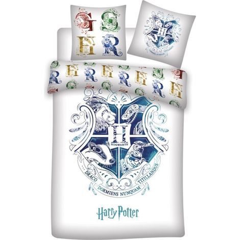 Parure de lit simple - Harry Potter, les 4 maisons blanc-140 cm x 200 cm (1/3)
