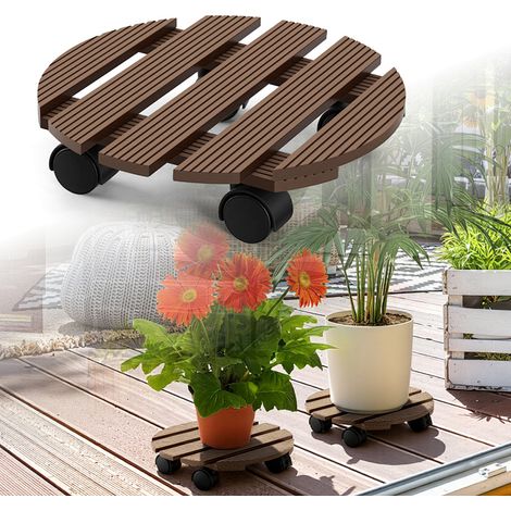 TolleTour Soporte para Plantas WPC Redondo 30 cm, Marrón, Ruedas para Macetas, Carro para Plantas, Capacidad 80 kg (1/5)