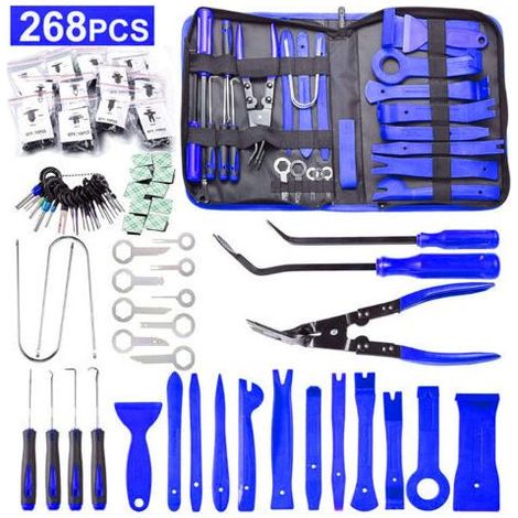268 Pièces Outils De DéMontage De Garnitures Trousse, pour Panneau Accessoires Porte Autoradio Tableau De Bord De Voiture, avec Broches De Retenue, Ensemble à Pince et Extracteur D’At (1/4)