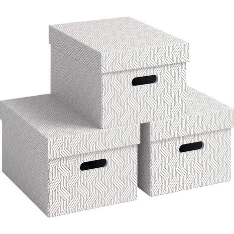 Set mit 3 Aufbewahrungsboxen aus recyceltem Karton (15 l) mit abnehmbaren Deckeln und integrierten Griffen für Zuhause, Büro und Schule (1/5)
