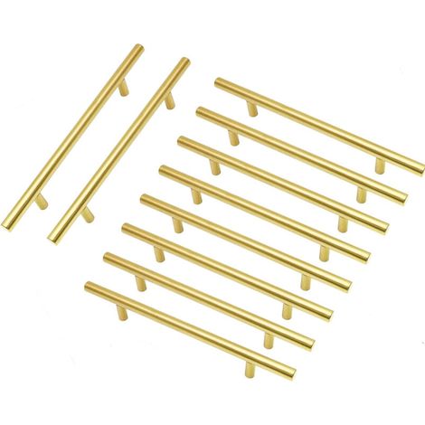 Lot de 10 poignées de placard dorées ,128 mm d'écart entre les trous, Poignées de tiroir en acier inoxydable pour chambre à coucher et armoires de cuisine, Longueur 200 mm (1/5)
