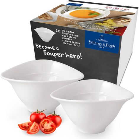 Bol à Céréales Set 2 Pièces Blanc, Garanti Lave-Vaisselle, Compatible Micro-Ondes, Ensemble de Bols à Soupe, Vaisselle, Porcelaine (1/5)