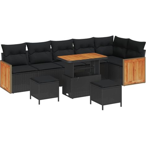 Garden Sofa Set 9 pcs Black Poly Rattan and Powder-Coated Steel vidaXL (1/5)