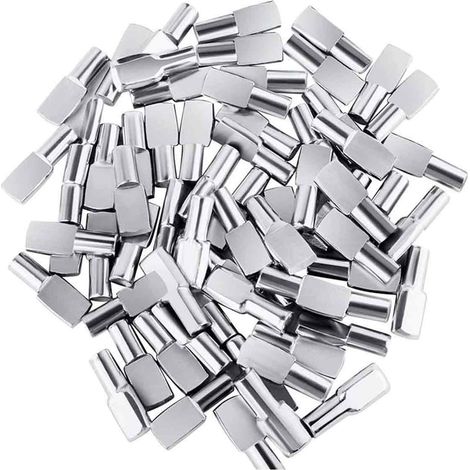 120 Stück Regalhalter, Regalhaken 5mm, Regalstützbolzen aus vernickeltem Metall, Löffelförmige Dübel, Regalstifte für Möbel, Schrank, Bibliothek (1/5)