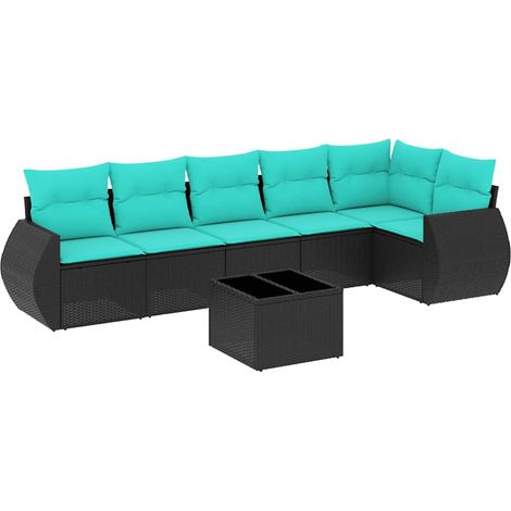 Maison Exclusive - 7-teiliges Gartensofa-Set mit Kissen, schwarze