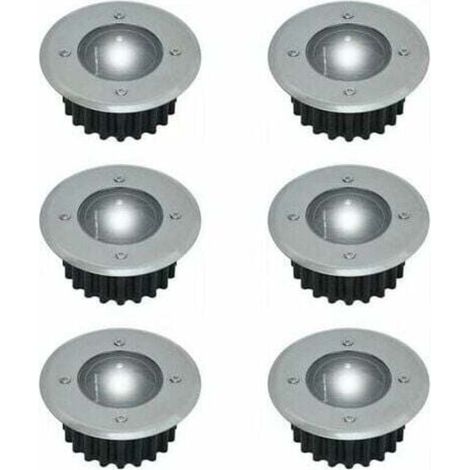 Lot de 6 spots solaires LED encastrables au sol - Diamètre : 85 mm - Ronds - Antidérapants pour une utilisation extérieure - Façade en acier inoxydable (1/5)