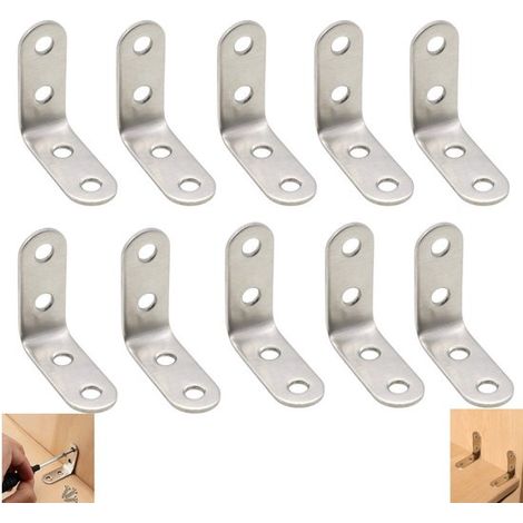 Set di 10 staffe rettangolari e triangolari, staffe angolari in acciaio inox 40x40 con viti, 4 fori (1/5)