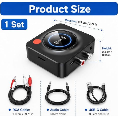 Recepteur Bluetooth 5.1 Stereo Audio Receiver RCA 3,5 mm Jack AUX Adaptateur Bluetooth Adaptateur Bluetooth Récepteur sans Fil de Voiture pour Smartphone Tablette Enceinte Home Cinema (1/4)