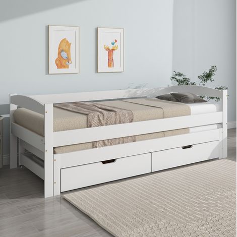 Letto bambini 90x200 cm con letto aggiuntivo 90x190 cm e 2 cassetti, in legno, senza materasso, bianco (1/5)
