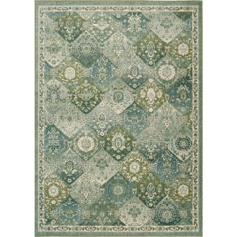 Tapis orient 160x230 vert et blanc rectangle motif traditionnel OLNA (1/5)