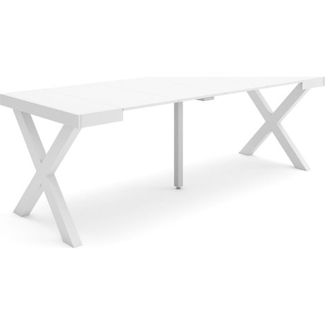 Skraut Home - Table console extensible, Console meuble, 220, Pour 10 personnes, Pieds bois massif, Style moderne, Blanc (1/5)