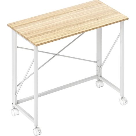 Escritorio plegable con ruedas de acero y MDF color natural (1/5)