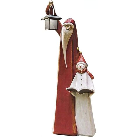Sculpture De Noël - Père Noël Et Bonhomme De Neige Avec Lanterne Solaire - Décoration Intérieure Et Extérieure - 1 Pièce (1/3)